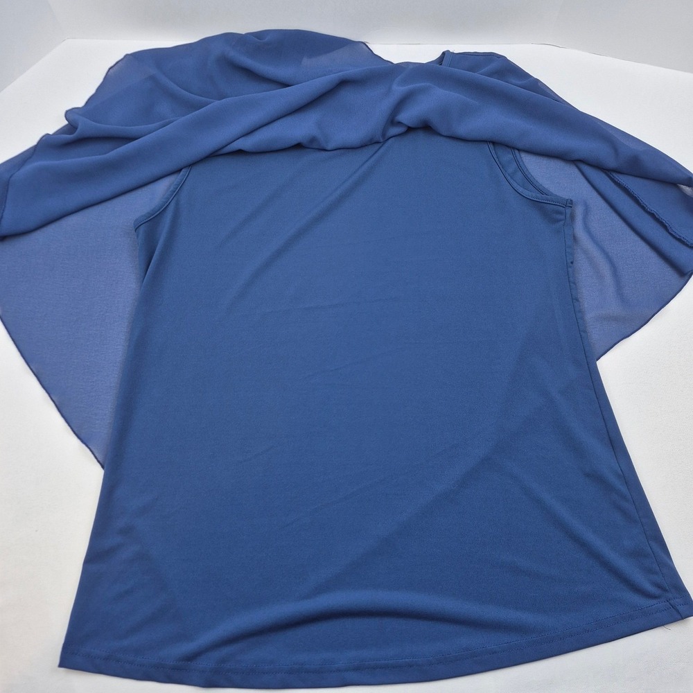 Lotusmile Blouse Women's XL Blue‎ Chiffon Overlay Asymmetrical Flowy Top - Picture 7 of 10